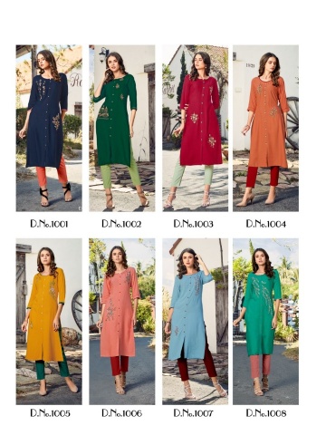 Baanvi Marigold 1 Latest fancy Designer Heavy Rayon Straight Cut Kurti Collection
